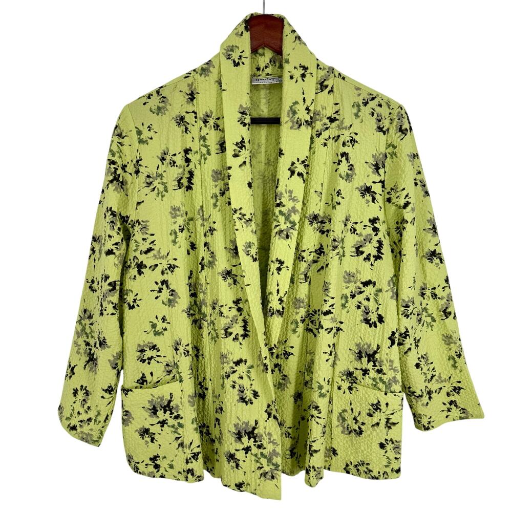 Habitat Sz Small Lime Green Open Front Wearable Art Blouse Shirt Top Floral
